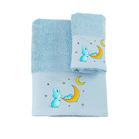 Borea Βρεφικές Πετσέτες Σετ 2τμχ Bunny (70cm x 120cm + 30cm x 50cm) Σιέλ