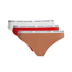 Tommy Hilfiger Woman Three Pack Repeat Logo Waistband Thongs Κόκκινο-Ταμπά-Εκρού
