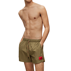 Hugo Recycled Material Swim Shorts With Logo Label Λαδί