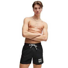 Hugo Quick-Dry Swim Shorts With Stacked Logo Print Μαύρο