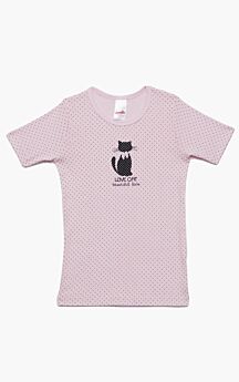 Minerva Παιδικό/Εφηβικό Φανελάκι Κοντομάνικο Κορίτσι Love Cat Νο 12-16 Πουά Ροζ