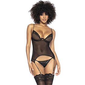 Mapale Two Piece Set 8802 Top Abjustable Straps With Garter & G-String Μαύρο