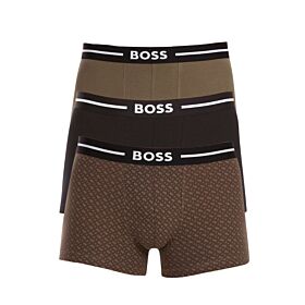 Boss Men Triple-Pack Of Logo Waistband Trunks In Stretch Cotton Μαύρο-Λαδί