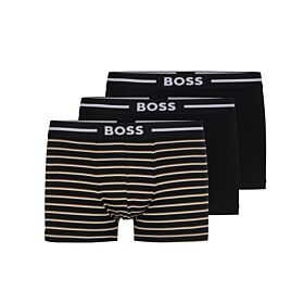 Boss Men Triple-Pack Of Logo Waistband Trunks In Stretch Cotton Μαύρο