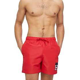 Tommy Hilfiger TH Monogram Mid Leng Swim Shorts Σκούρο Κόκκινο