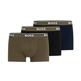 Boss Men Three-Pack Of Stretch Cotton Trunks With Logo Waistband Μαύρο-Μπλε-Πράσινο