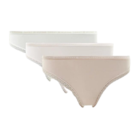Tommy Hilfiger Woman Floral Lace Trim Thong 3-Pack Ιβουάρ-Μπεζ-Κουφετί