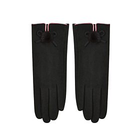 Stamion Γυναικεία Γάντια 111937 Με Pom-Pon Μαύρο-Ροζ