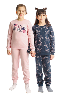 Dreams 2 Σετ Παιδικές Πιτζάμες Κορίτσι Unicorn Ροζ Μελανζε-Σκούρο Μπλε