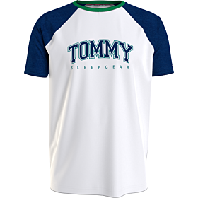 Tommy Hilfiger Reglan Sleeve Sleep Logo T-Shirt Λευκό-Μπλε Ίντικο