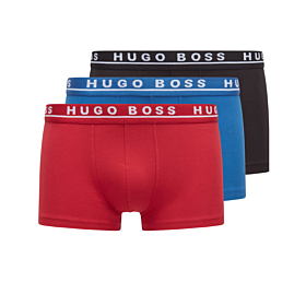 Hugo Boss Men Trunk Cotton Stretch 3pcs Μαύρο-Κόκκινο-Μπλε 