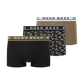 Hugo Boss Men Trunk Cotton Stretch 3pcs Μαύρο-Χακί-Allover Print