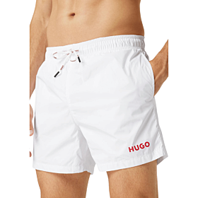 Hugo Quick-Drying Recycled Material Swim Shorts In With Contrast Logo Λευκό