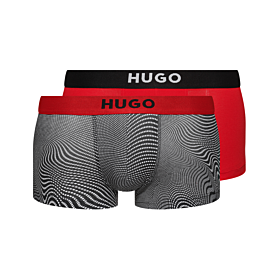 Hugo Men Brother Pack Trunks Boxer Cotton Stretch 2pcs Κόκκινο-Allover Print