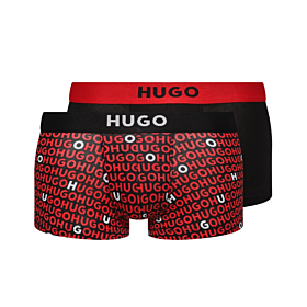 Hugo Men Brother Pack Trunks Boxer Cotton Stretch 2pcs Μαύρο