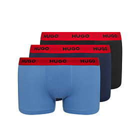 Hugo Men Three Pack Of Logo Boxer Cotton Stretch Μαύρο-Σκούρο Μπλε-Γαλάζιο