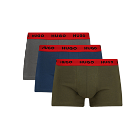 Hugo Men Three Pack Of Logo Boxer Cotton Stretch Γκρι-Χακί-Μπλε Ραφ