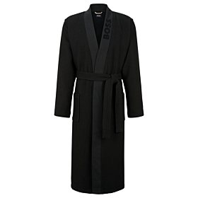 Boss Waffle-Structured Dressing Gown With Embossed Logo Μαύρο
