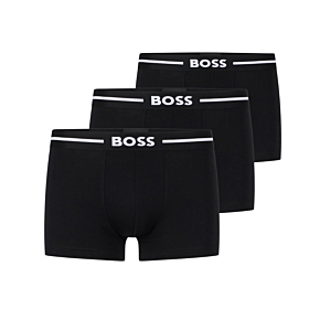Boss Men Three Pack Of Stretch Cotton Trunks With Logo Stripe Μαύρο