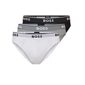 Boss Men Three Pack Of Stretch Cotton Briefs With Logo Waistband Μαύρο-Λευκό-Γκρι Μελανζέ