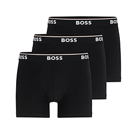 Boss Men Three Pack Of Stretch Cotton Boxer Long With Logos Μαύρο