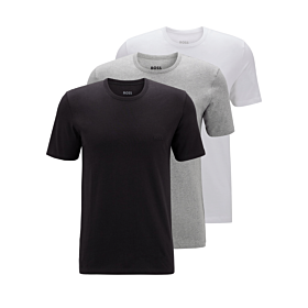 Boss Men Three-Pack Of Logo Embroidered T-Shirts Cotton Μαύρο-Γκρι Μελανζέ-Λευκό