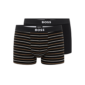 Boss Men Two Pack Of Stretch Cotton Truncks With Logo Waistbands Μαύρο-Ριγέ
