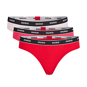 Hugo Woman Three Pack Of Logo Waistband Thongs Stretch Cotton Κόκκινο-Φουξ-Ροζ