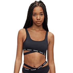 Hugo Sporty Bikini Top With Branded And Cut-Out Details Μαύρο