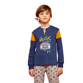 Noidinotte Παιδική Πιτζάμα Βαμβακερή Αγόρι Music Μπλε Μαρίν-Γκρι Μελανζέ