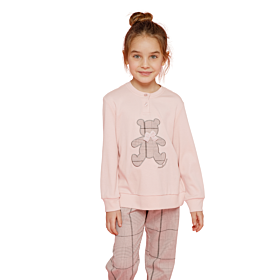 Noidinotte Παιδική Πιτζάμα Βαμβακερή Κορίτσι Teddy Bear Ροζ-Καρό