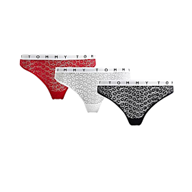 Tommy Hilfiger Woman Floral Lace Thong 3-Pack Μπλέ-Κόκκινο-Λευκό